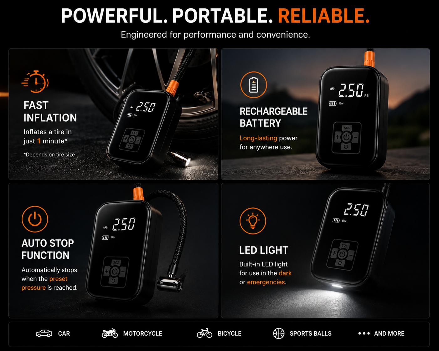 AUVEX™ Wireless Smart Tire Inflator | Digital Air Compressor
